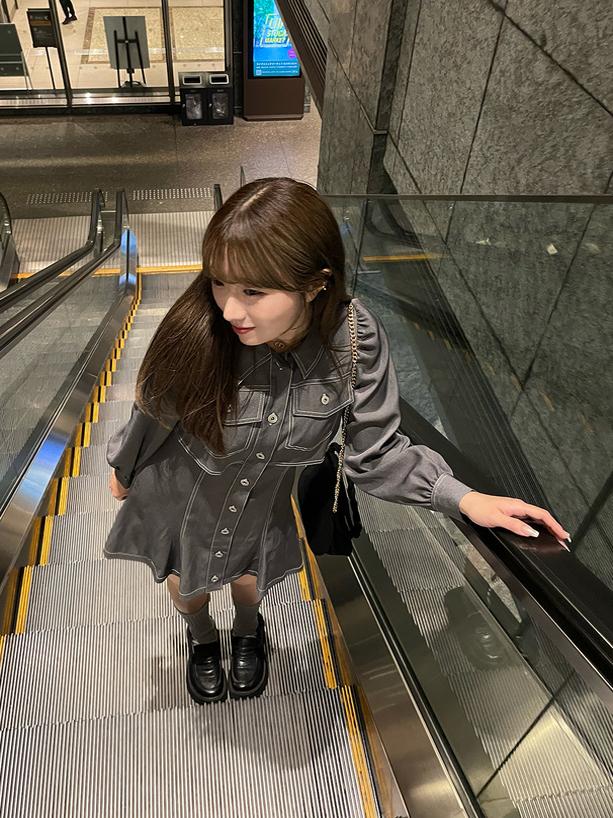レース ワンピース 上品ステッチ シャツ風レースワンピース