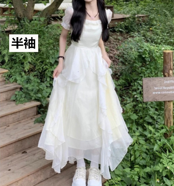 レース ワンピース エアリー シフォン ロングワンピース 春夏 ドレープ 長袖