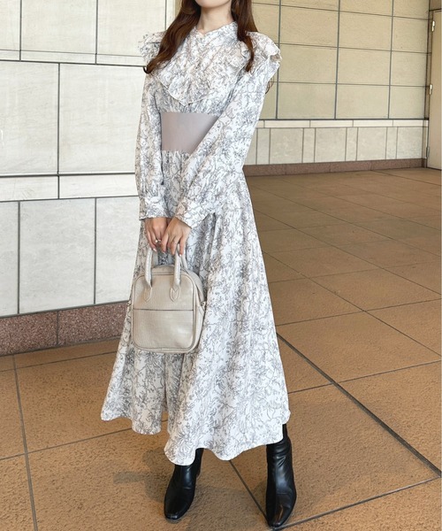 レース ワンピース 花柄フリルレースロングワンピース