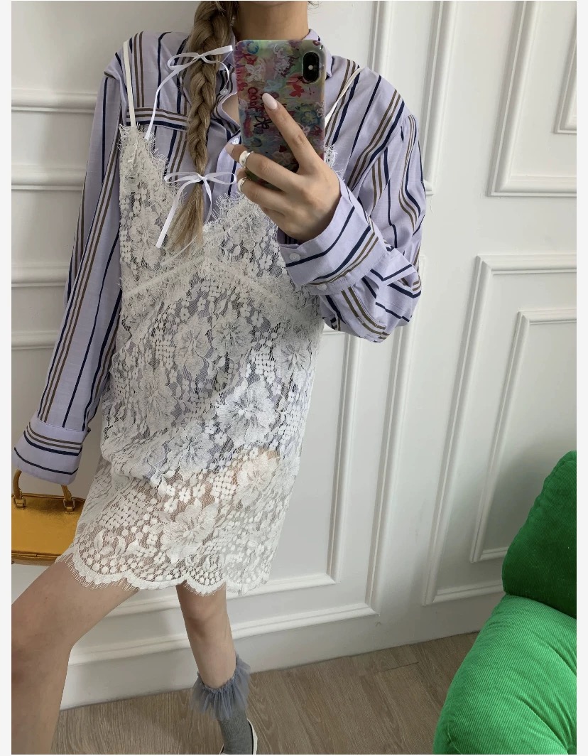 レース ワンピース 花柄レース重ね着キャミワンピース