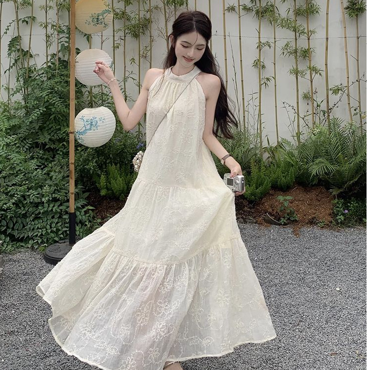 レース ワンピース 優美花刺繍ホルターネックレースワンピース