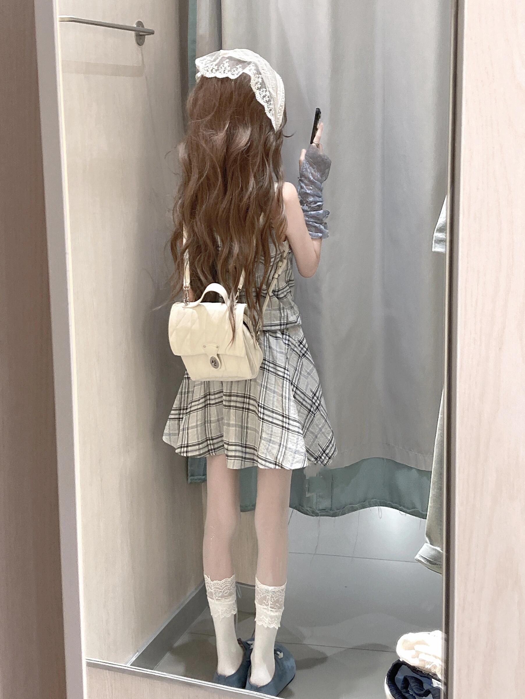 レース ワンピース 乙女心くすぐる格子柄レイヤードワンピース