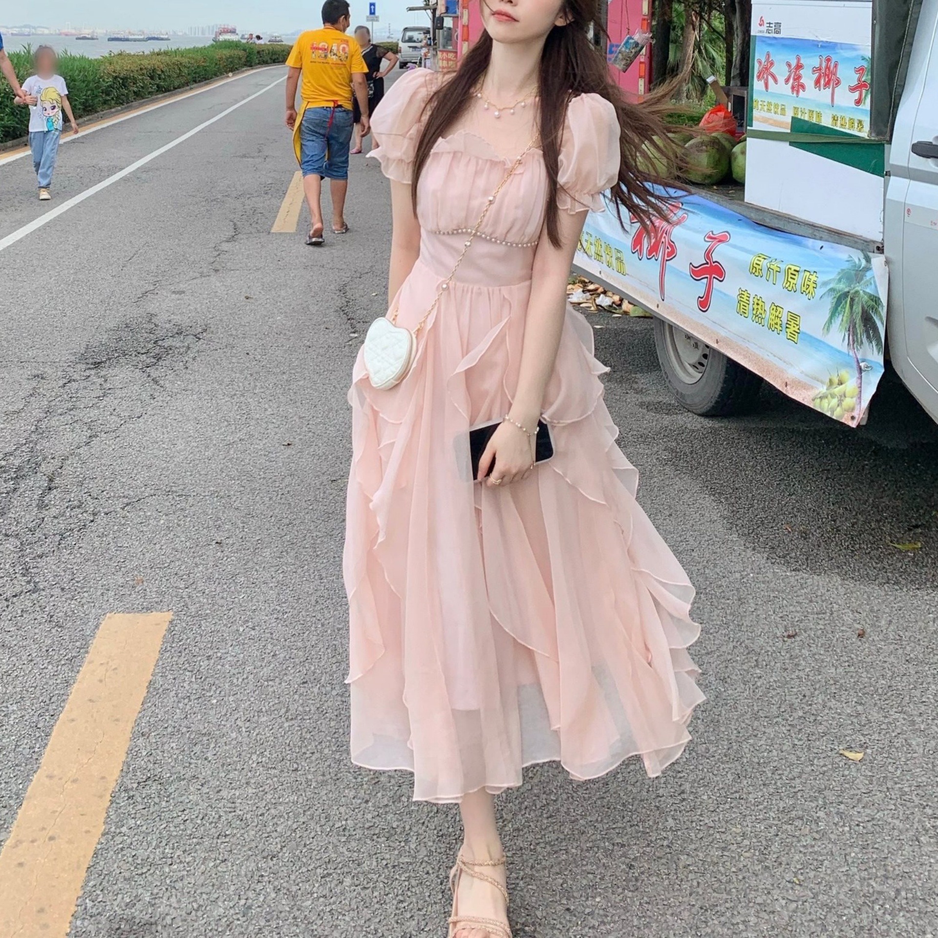 レース ワンピース 姫系パフスリーブ レース ワンピース