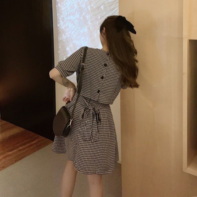 レース ワンピース 格子模様リボン付きレース ワンピース