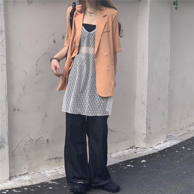 レース ワンピース 透かし模様のキャミワンピース