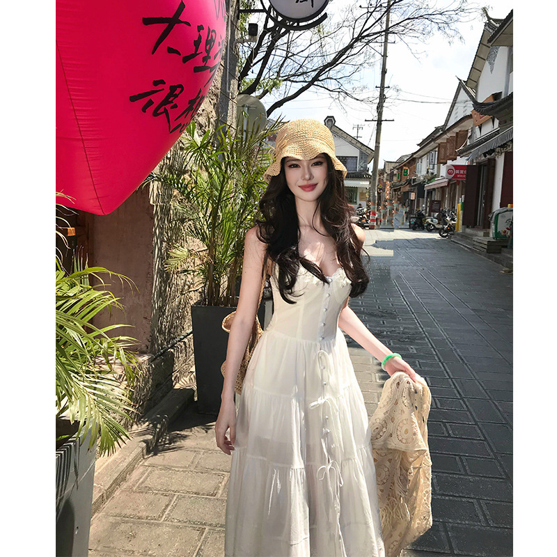 レース ワンピース 花飾り付き 優美ティアードキャミワンピース
