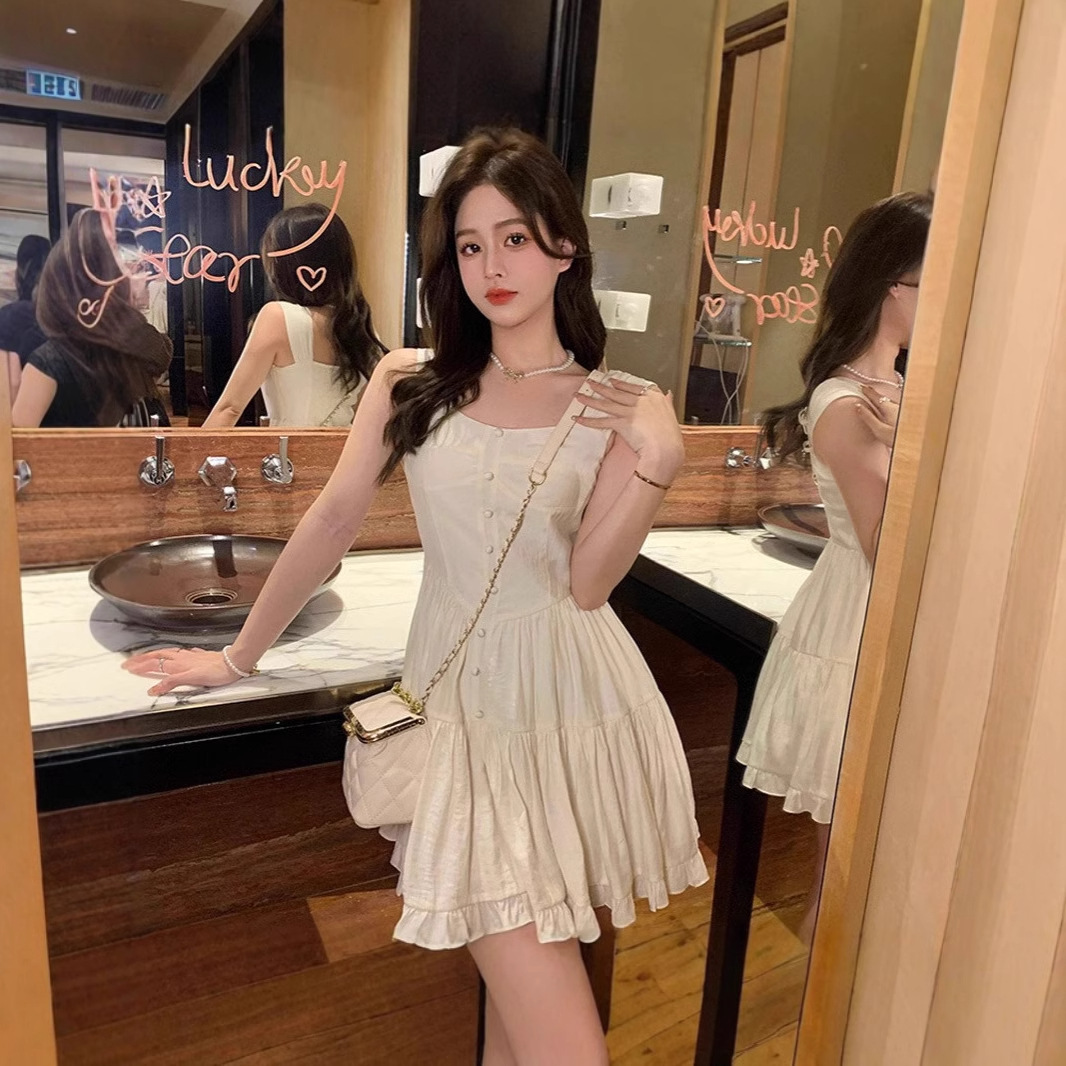 レース ワンピース 優美フリルティアードキャミワンピース