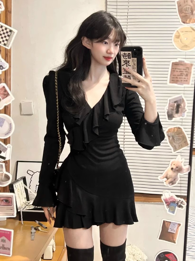 レース ワンピース 胸元フリル優美ワンピース