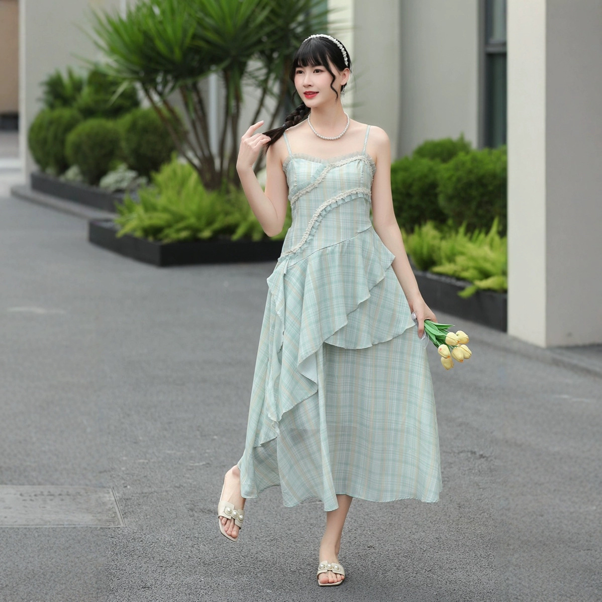 レース ワンピース 優美フリルレースロングワンピース