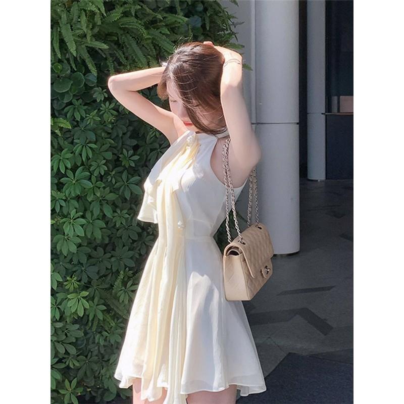 レース ワンピース シフォンリボンホルターネックキャミソール