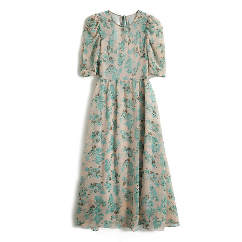 レース ワンピース 花柄シフォン ロングワンピース 半袖 きれいめ 体型カバー