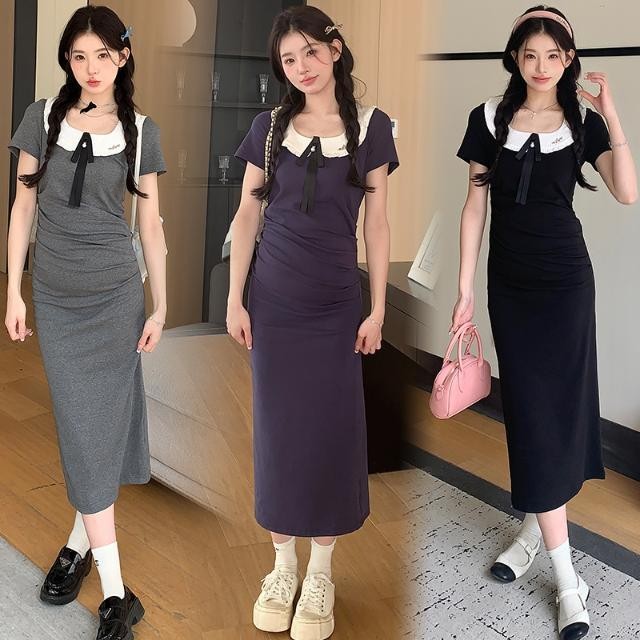 レース ワンピース リボン襟付きレースワンピース