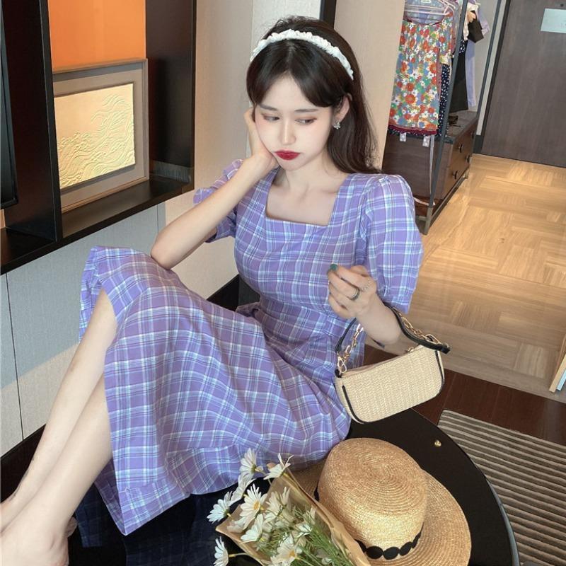 レース ワンピース 格子柄フェミニンロングワンピース