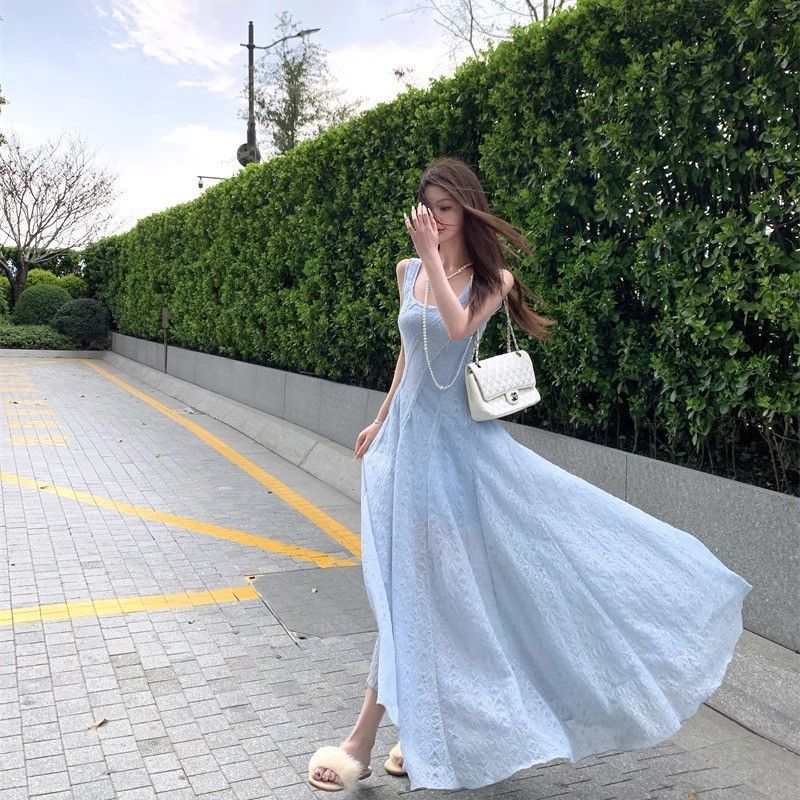 レース ワンピース 優美な花柄レース マキシワンピース