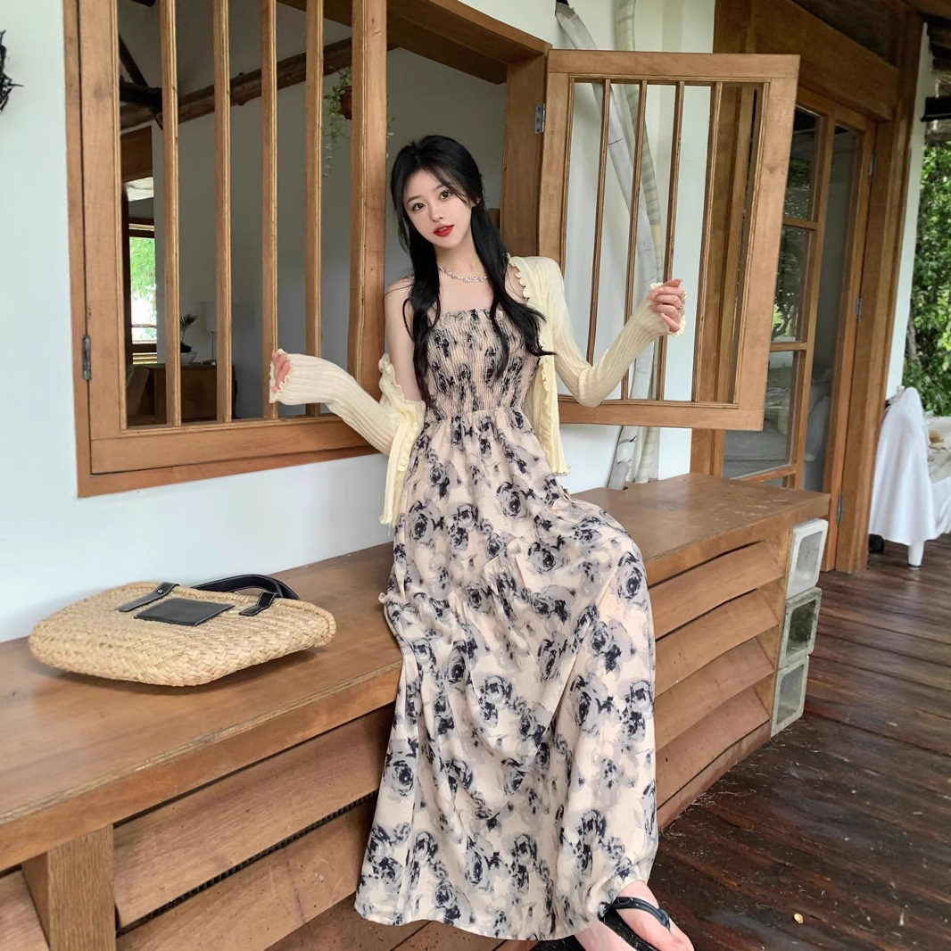 レース ワンピース 優美花柄キャミソールレースワンピース