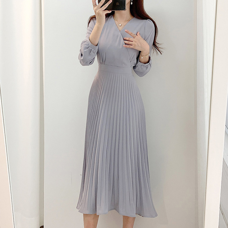 レース ワンピース エレガントプリーツ ロングワンピース
