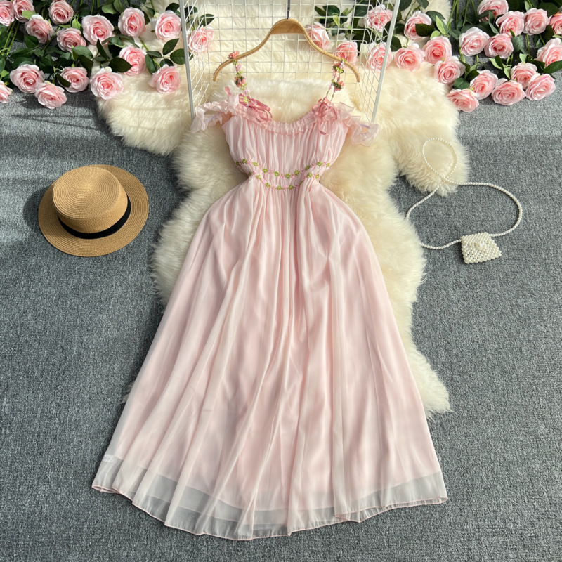 レース ワンピース フリルレース ロングワンピース リゾート向け 肩魅せ 夏服