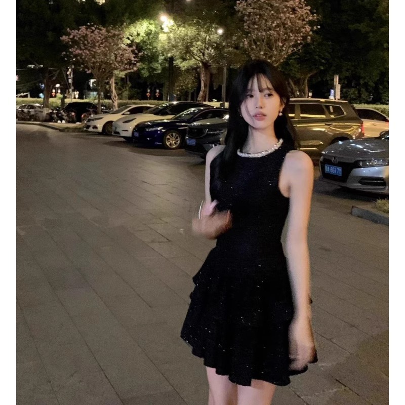 レース ワンピース 夜空キラメキ重ねフリルワンピース