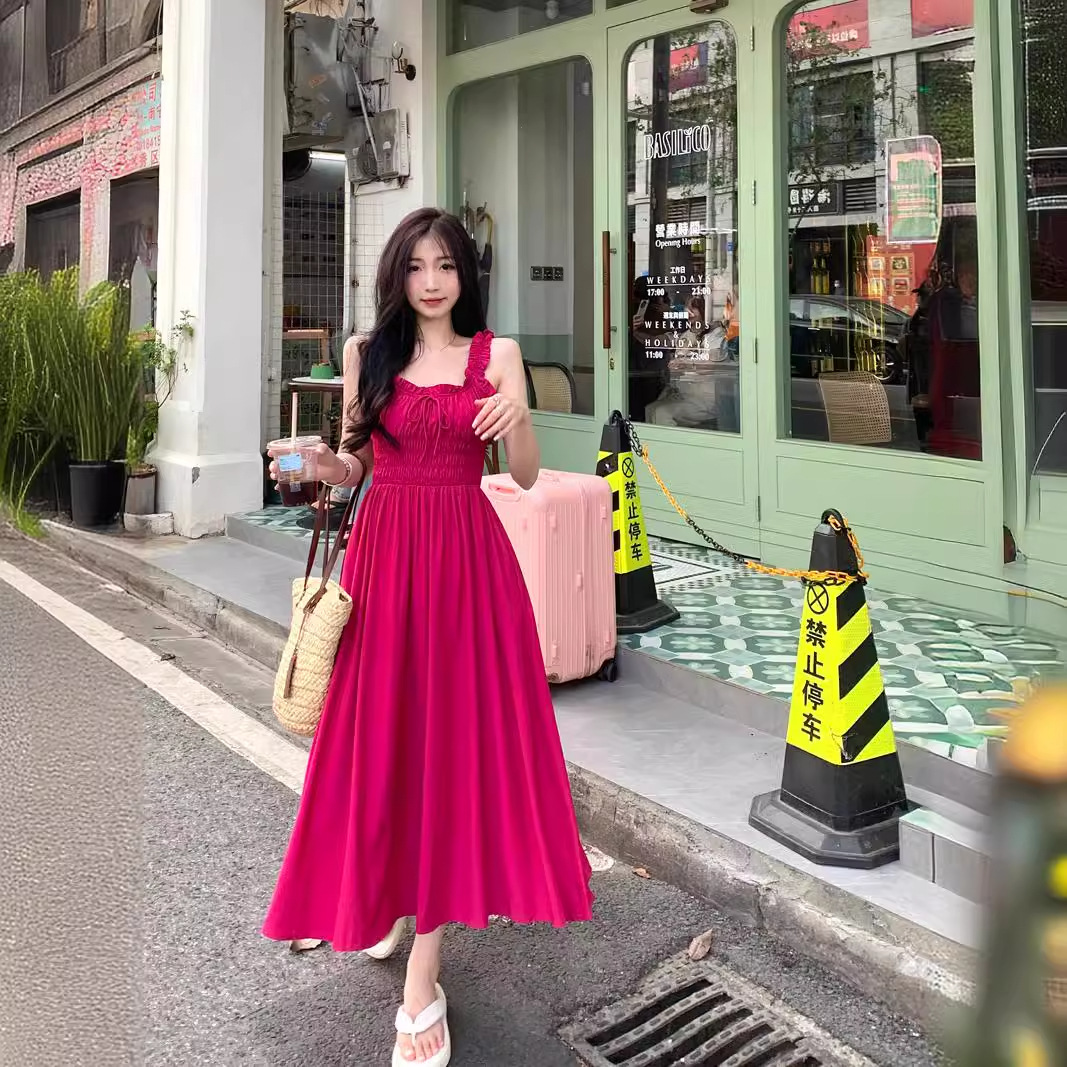 レース ワンピース 優美フリルストラップ マキシキャミ