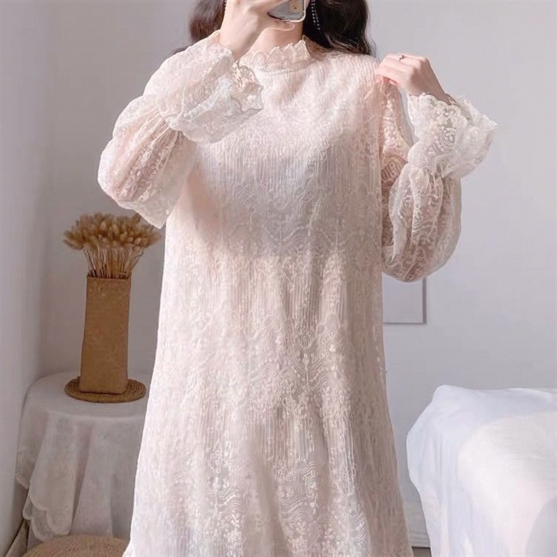 レース ワンピース 優美な花柄レース ロングワンピース