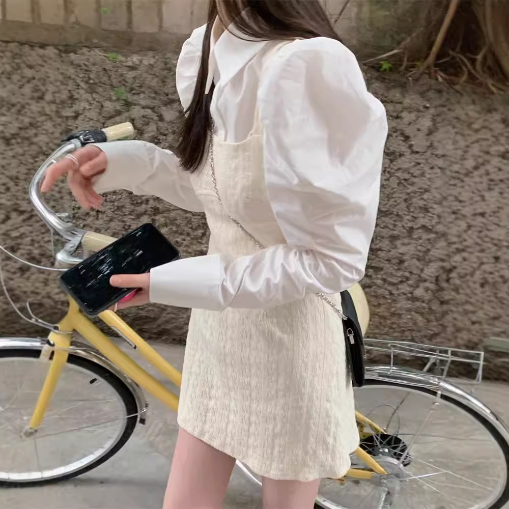 レース ワンピース 袖ふんわりレイヤード風タイトワンピース