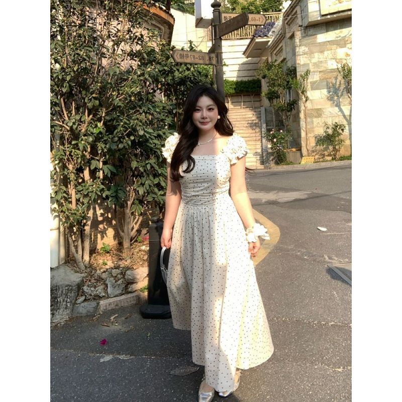 レース ワンピース 水玉柄フリル袖レース ロングワンピース