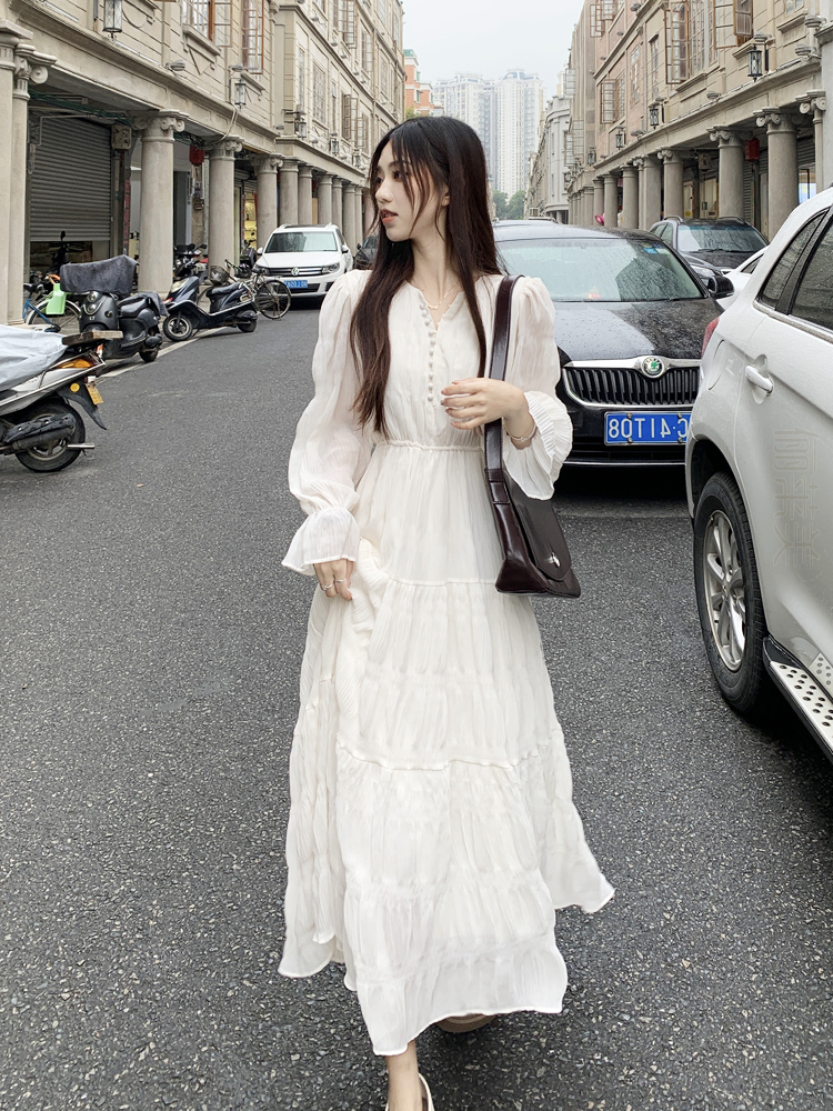 レース ワンピース 優美なティアードフリルロングワンピース