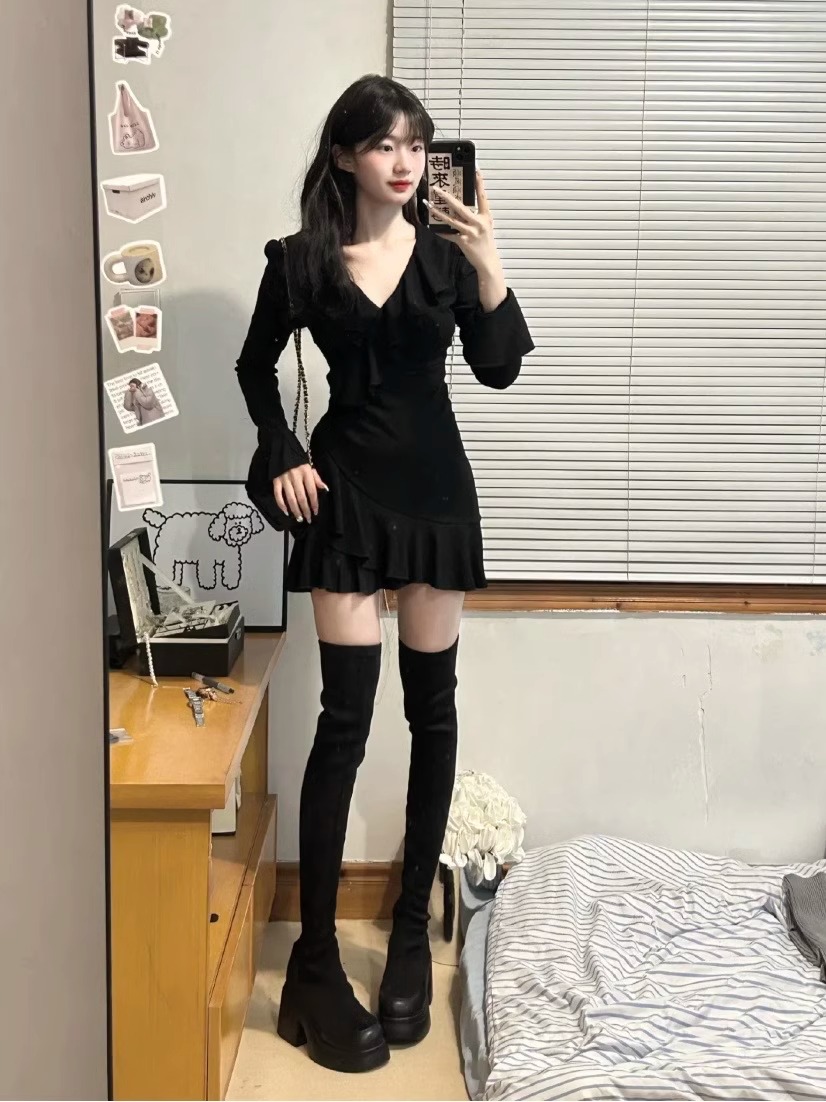 レース ワンピース 胸元フリル優美ワンピース
