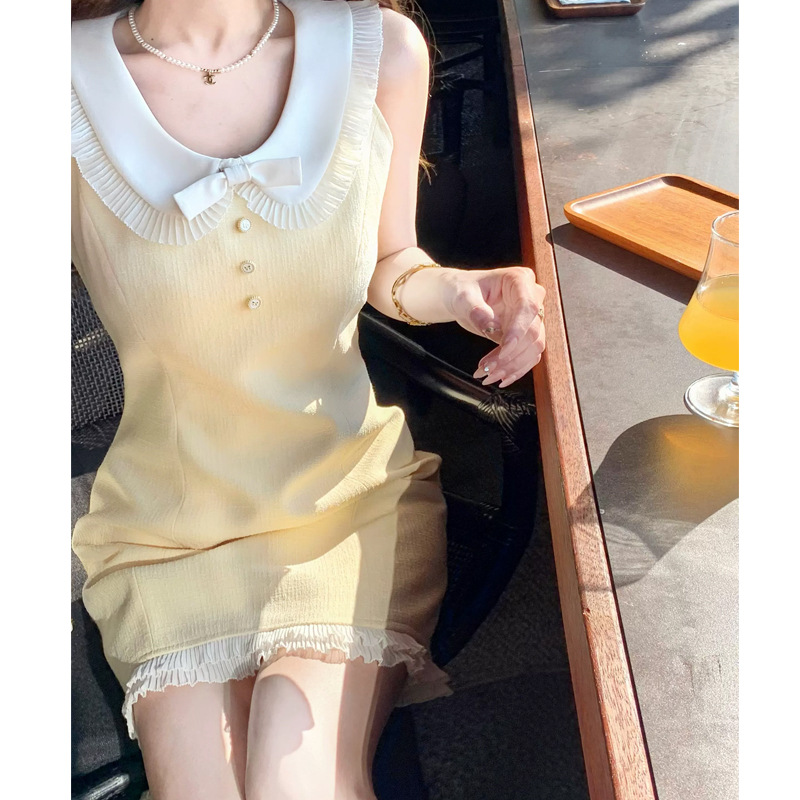レース ワンピース プリーツ襟フリルレースキャミワンピース