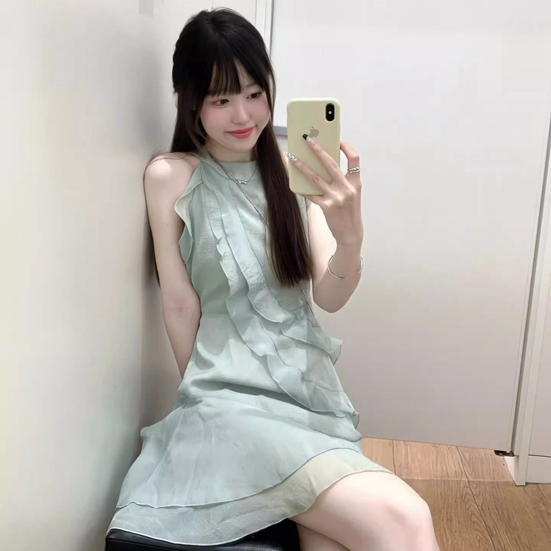 レース ワンピース フリルレイヤード ノースリーブワンピース