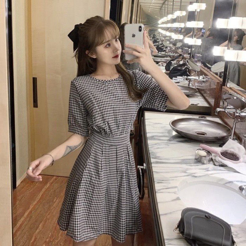 レース ワンピース 格子模様リボン付きレース ワンピース