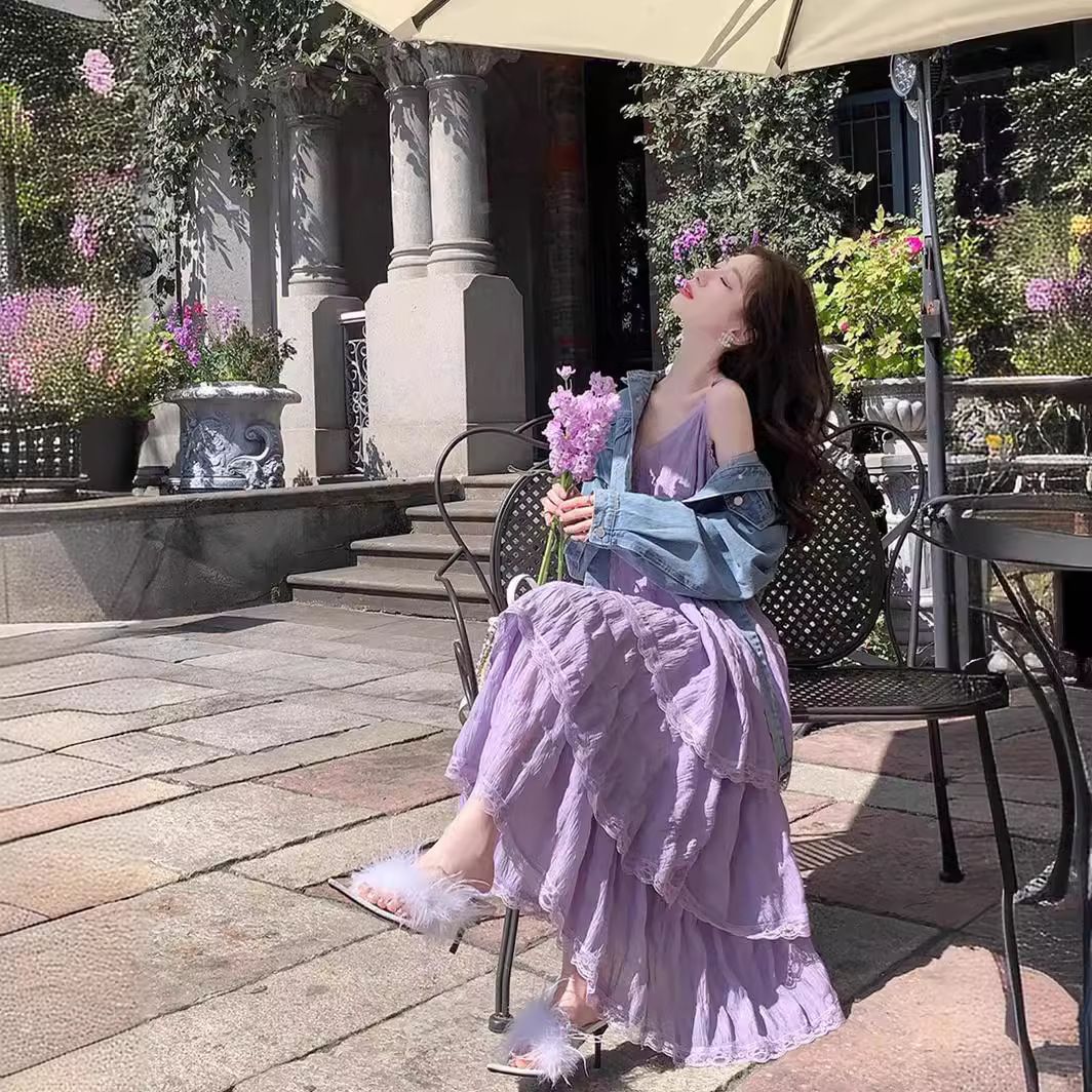 レース ワンピース ティアードフリル レース ロングワンピース