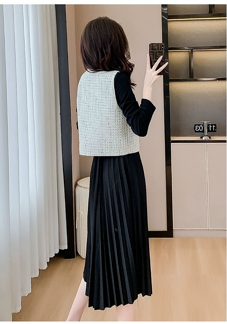 レース ワンピース 優美プリーツ レース ワンピース ベスト重ね