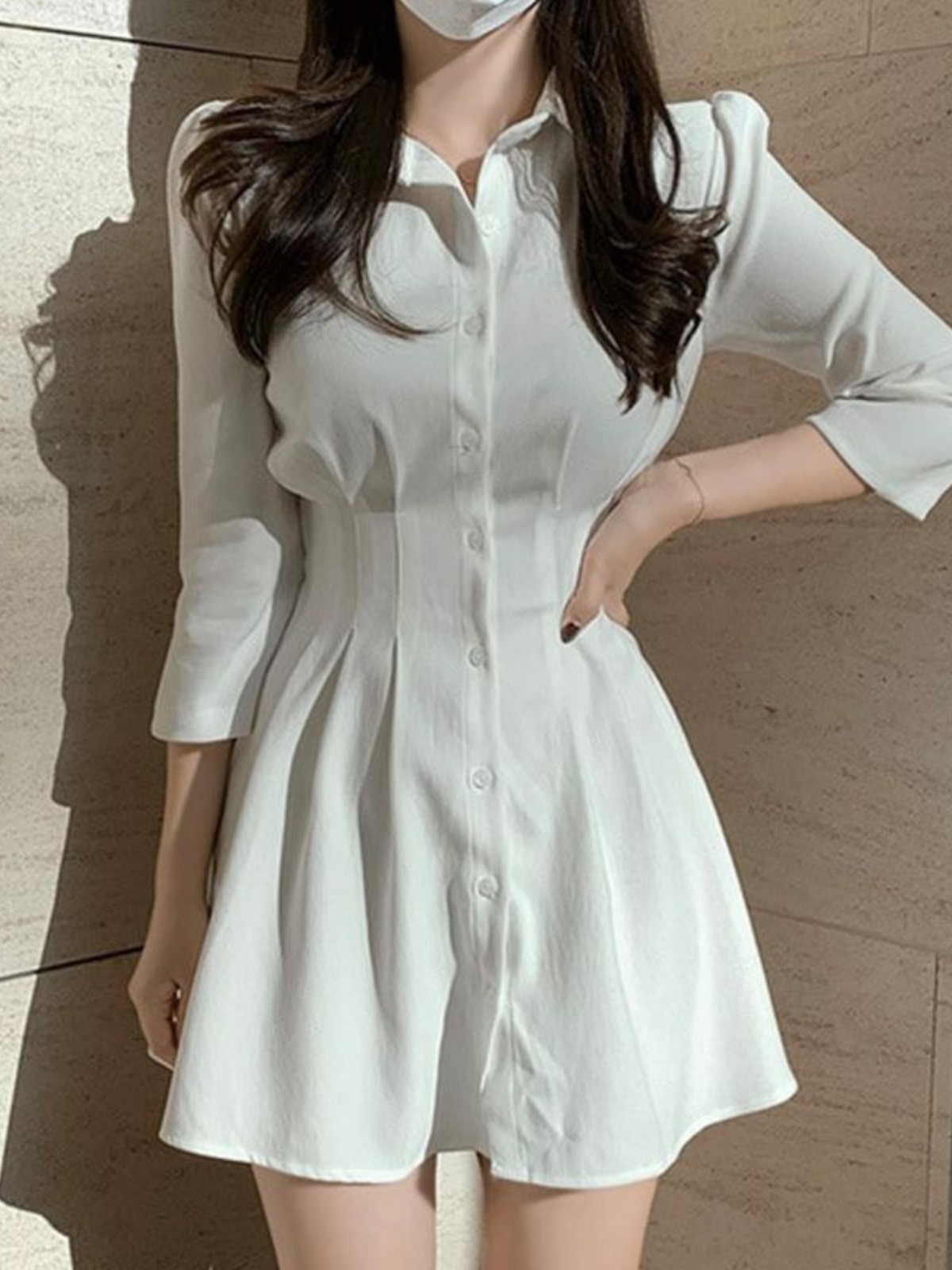 レース ワンピース 優美シルエット シャツ風ワンピース