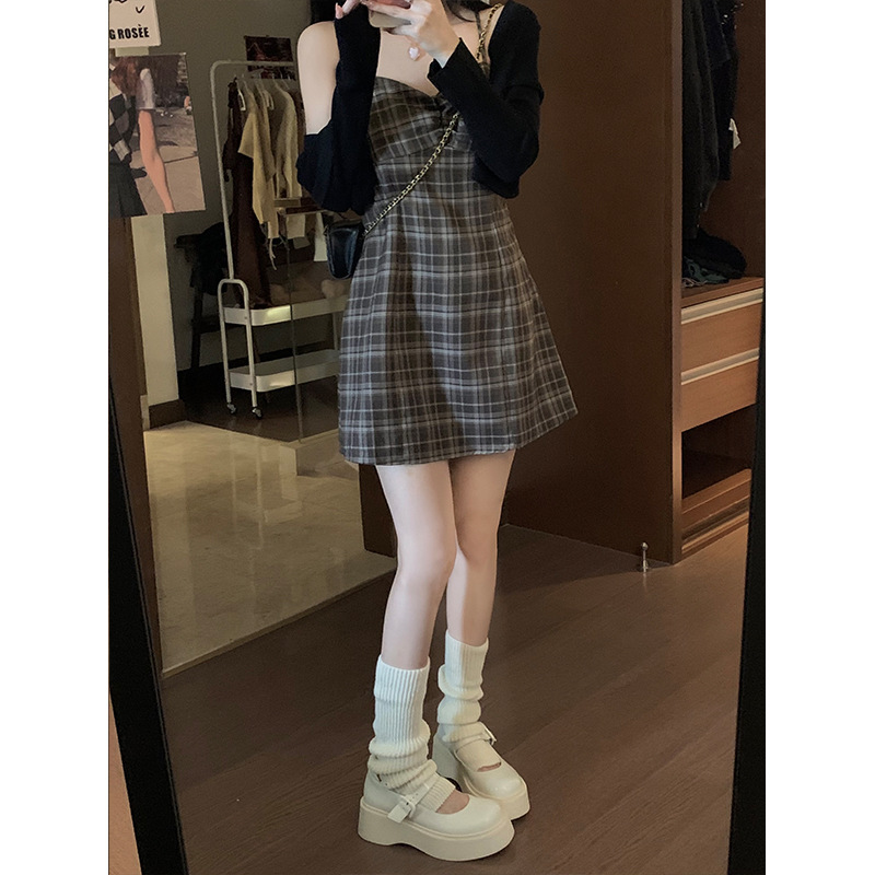 レース ワンピース 格子柄フレアキャミワンピース