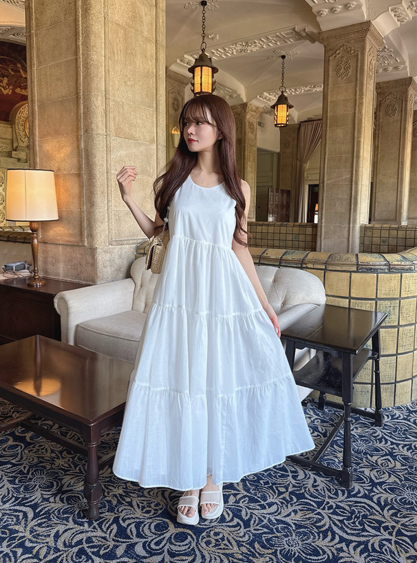 レース ワンピース 優美な揺れティアードロングワンピース
