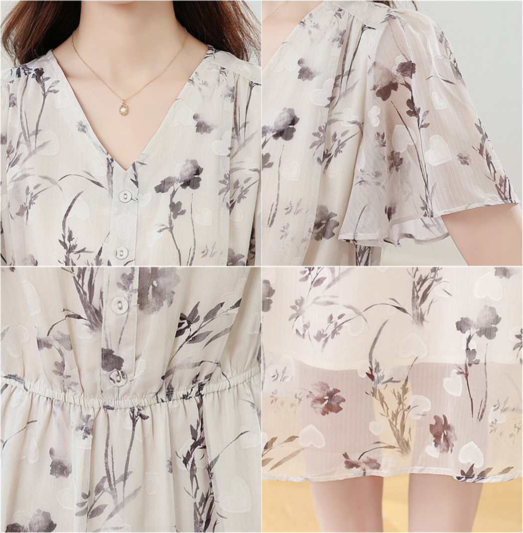 レース ワンピース 花柄シフォン ロングワンピース 膝下丈 夏 体型カバー レディース