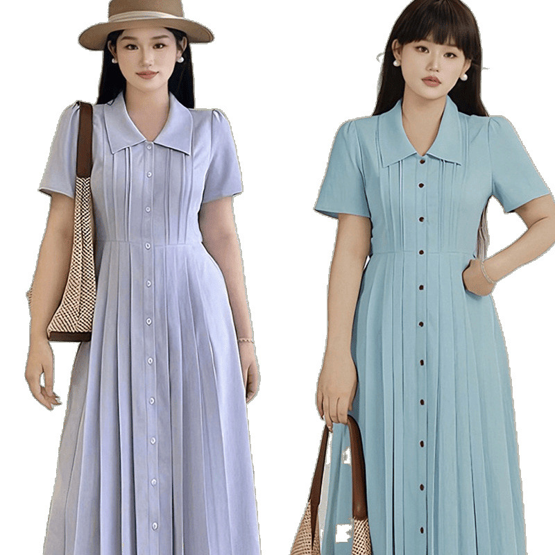 レース ワンピース 上品プリーツ襟付きロングワンピース