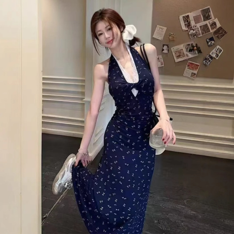 レース ワンピース ホルターネック花柄レース ワンピース