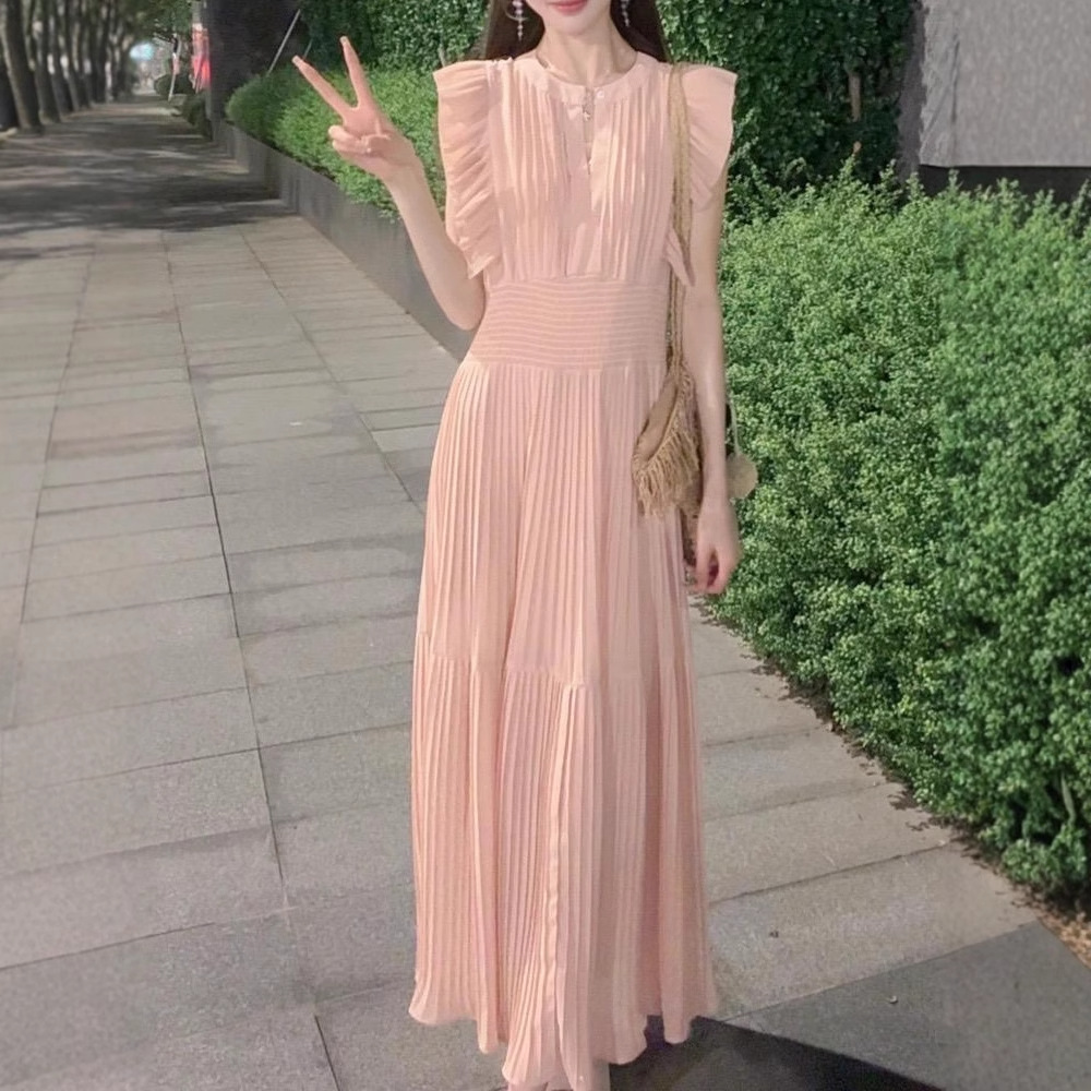 レース ワンピース 優美プリーツフリル レース ワンピース