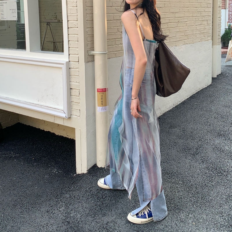 レース ワンピース 透け感シアーレイヤードキャミソール