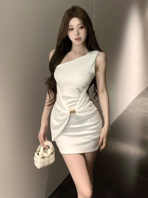 レース ワンピース 優美ワンショルダードレープワンピース