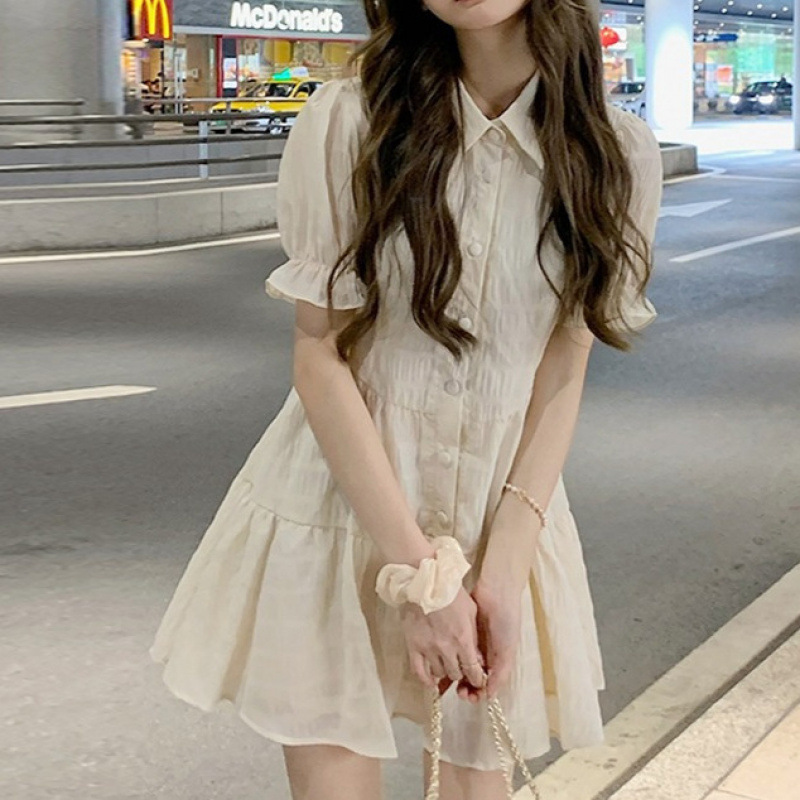 レース ワンピース 襟付きティアードレースワンピース