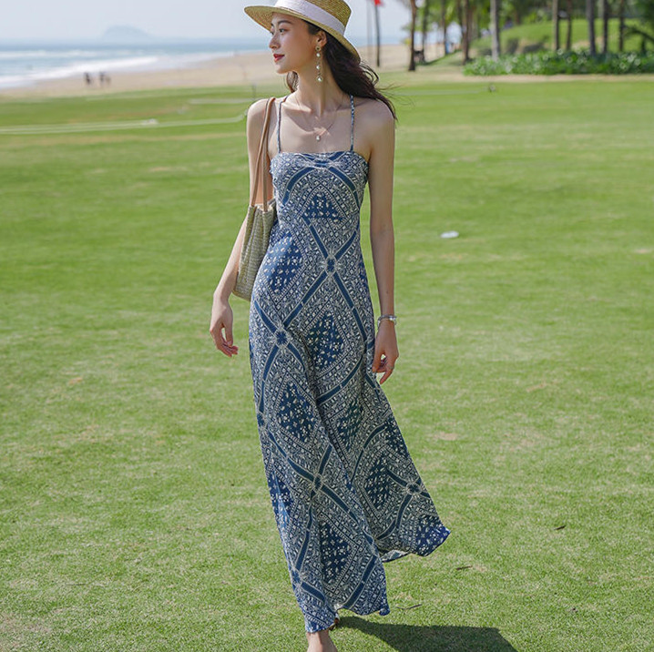 レース ワンピース バックレース 花柄キャミワンピース 夏向けマキシ丈