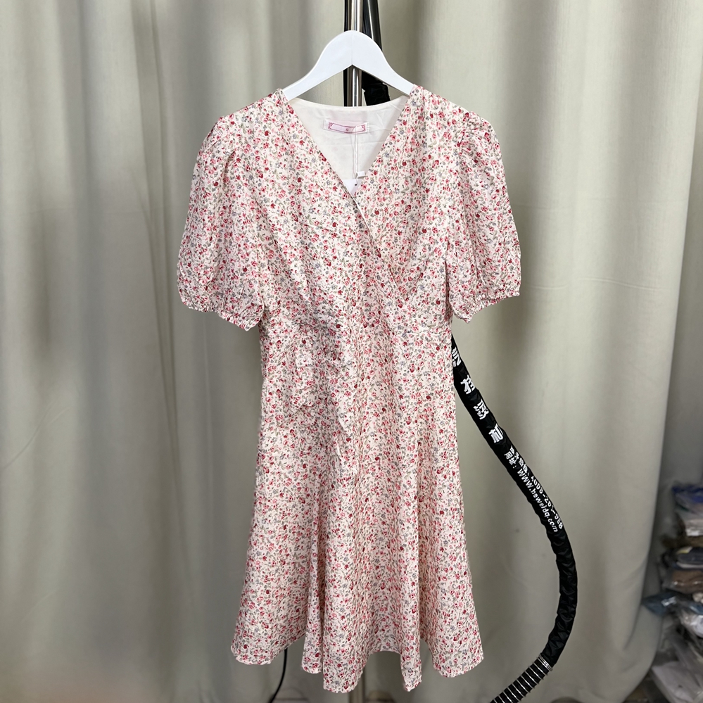 レース ワンピース 小花柄パフスリーブレースワンピース