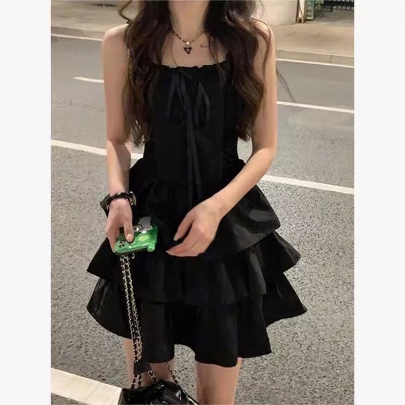レース ワンピース 胸元フリル 重ねティアードワンピース