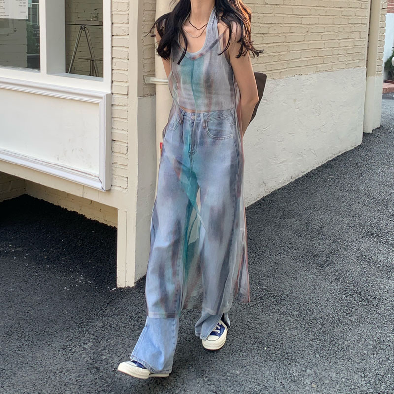 レース ワンピース 透け感シアーレイヤードキャミソール
