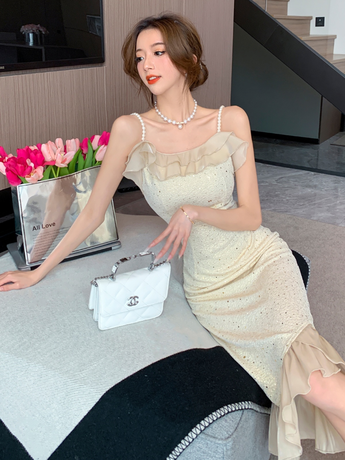 レース ワンピース 優美フリルキャミワンピース