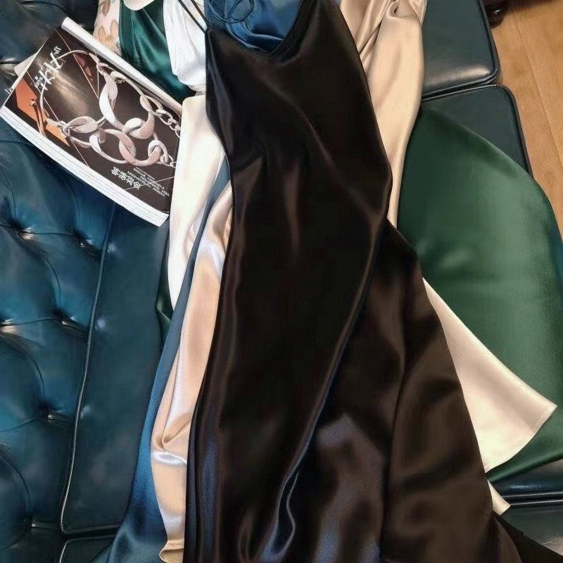 レース ワンピース 光沢サテン キャミソール ロングワンピース