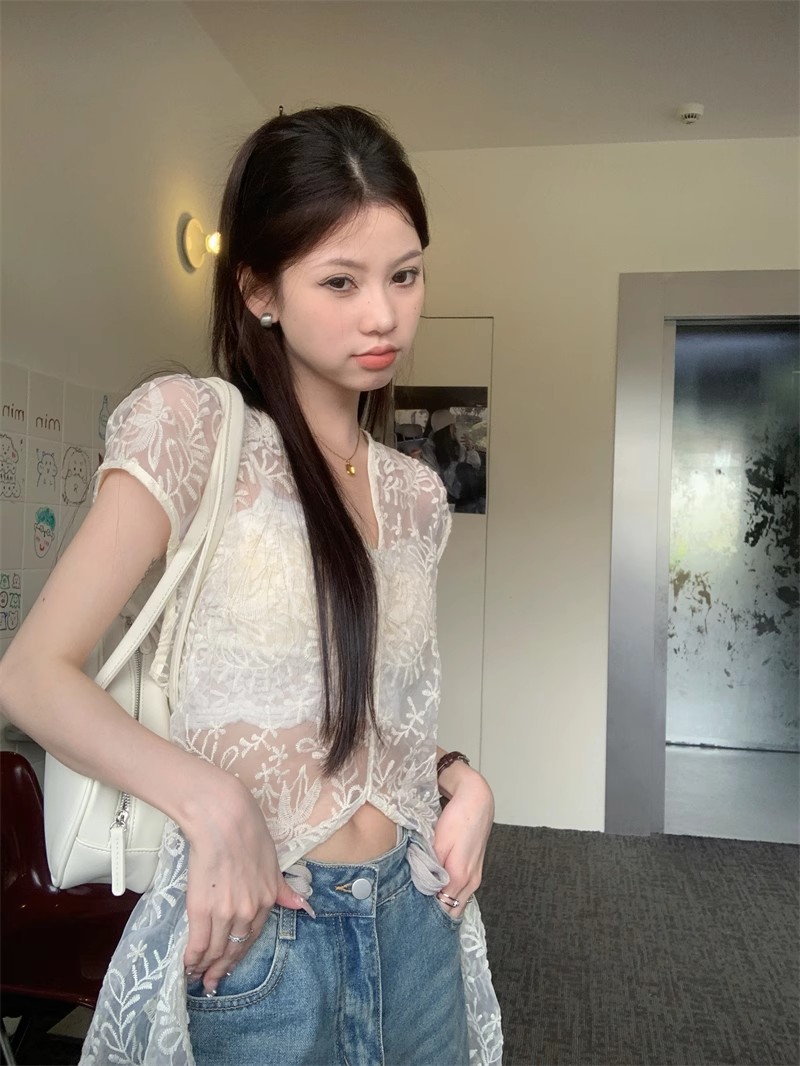 レース ワンピース 花模様シアーレースキャミワンピース